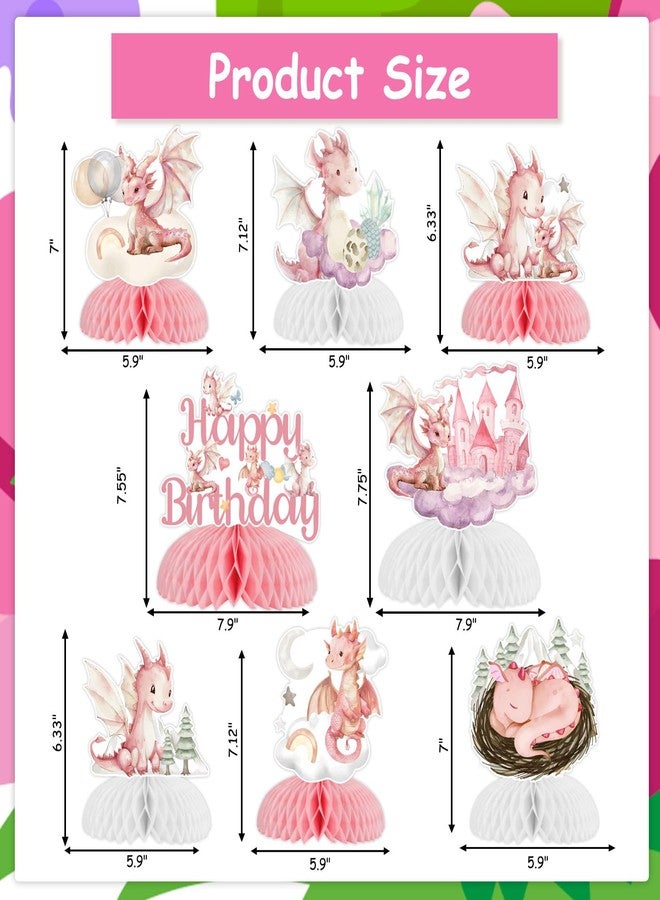 CORNER LACE 8pcs Pink Dragon Themed Honeycomb Centerpieces, Happy Birthday Table Topper Decorations for Girl, Dragon Baby Shower Girls' Birthday Party Supplies - Image 5